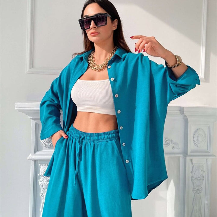 Shirt and Long Pants Smooth Fabric Homewear Set