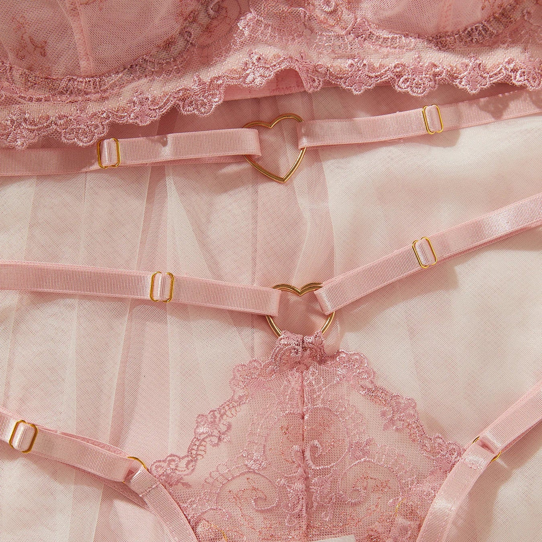 Floral Embroidered Underwire Bra and Panties Set