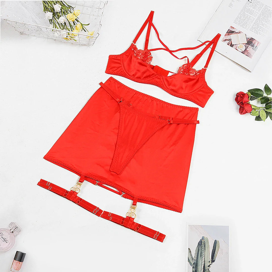 Push-Up Satin Lace Bra and Skirt Lingerie Set