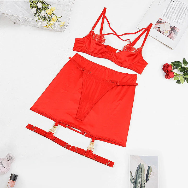 Push-Up Satin Lace Bra and Skirt Lingerie Set