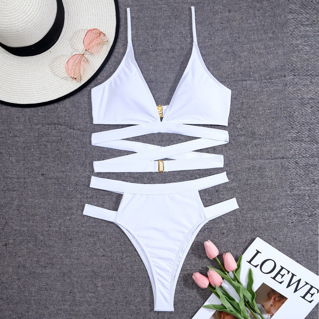 Strappy High-Waist Bikini Two-Piece Swimsuit
