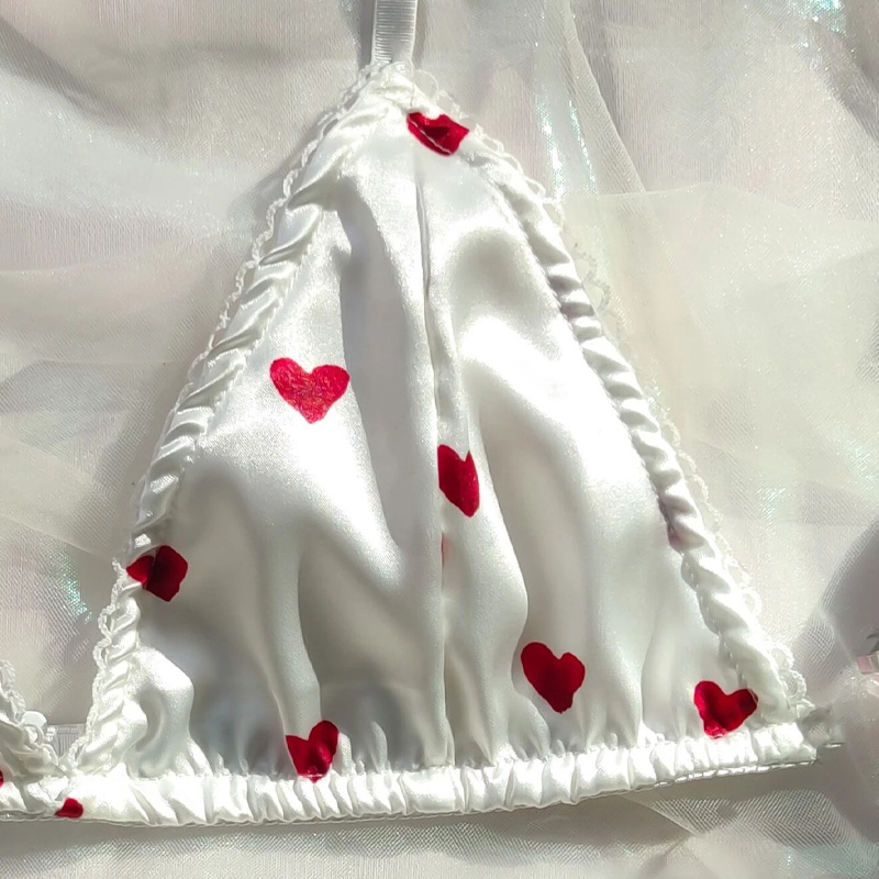 2-Piece Satin Heart Print Wireless Lingerie Set