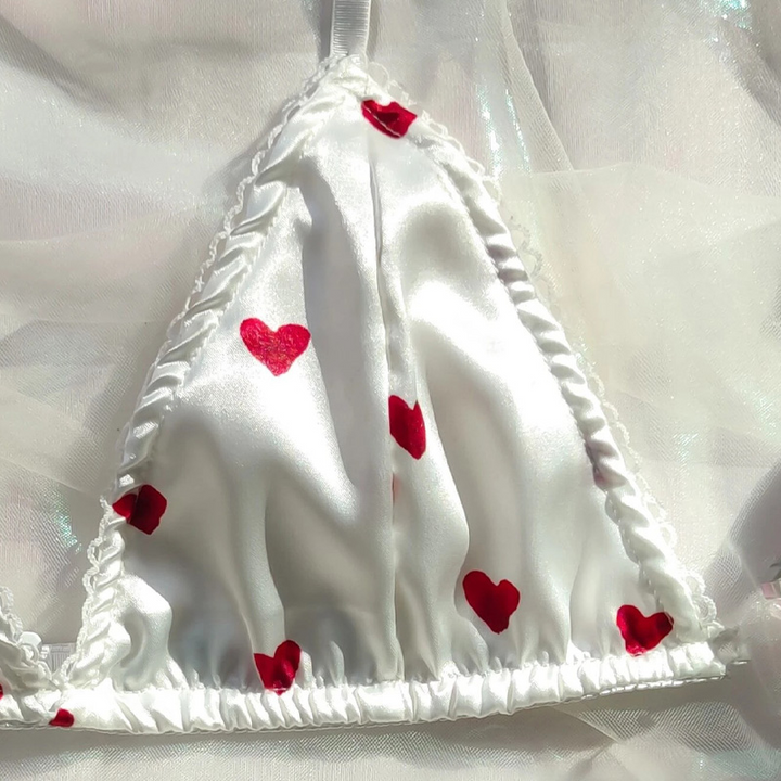 2-Piece Satin Heart Print Wireless Lingerie Set