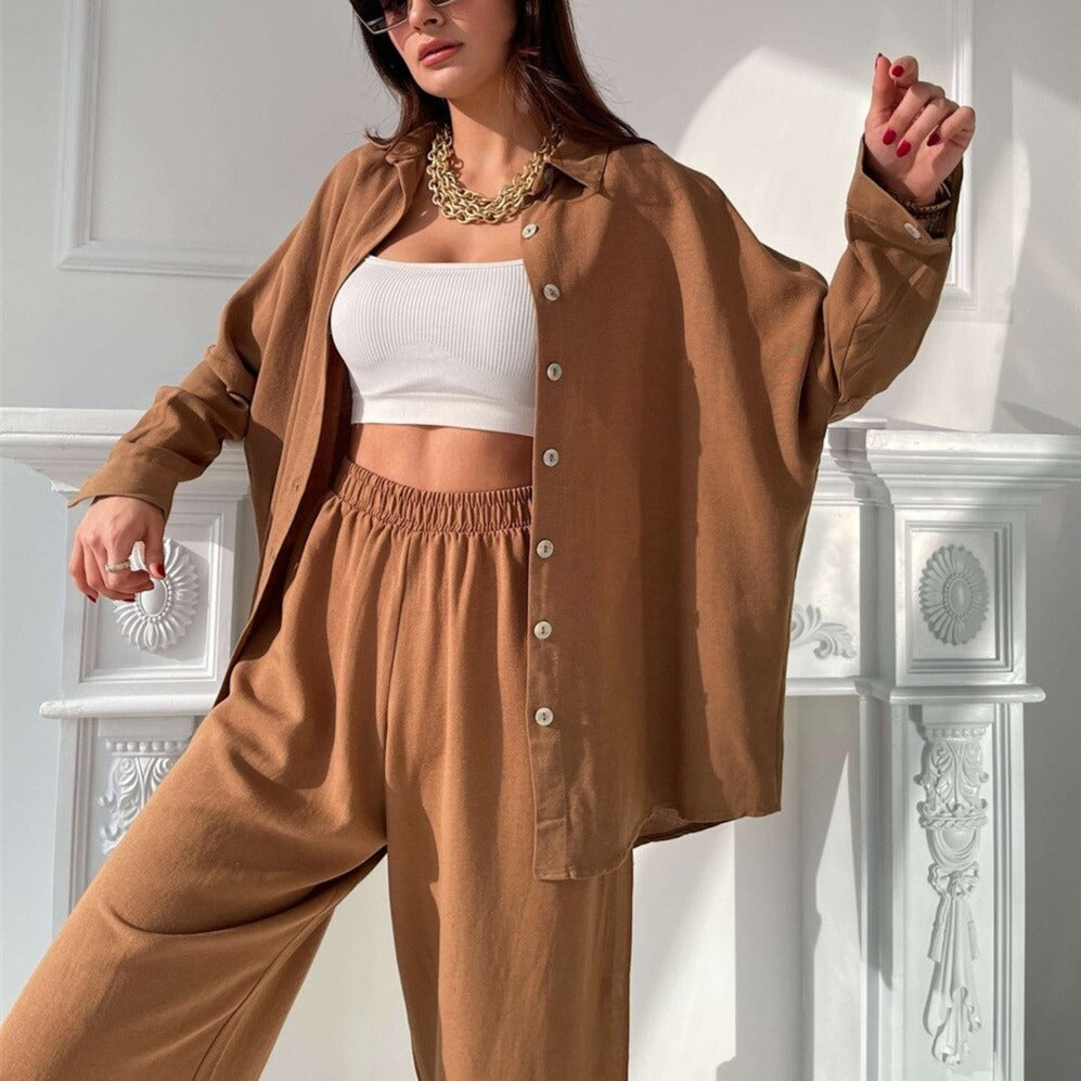 Shirt and Long Pants Smooth Fabric Homewear Set