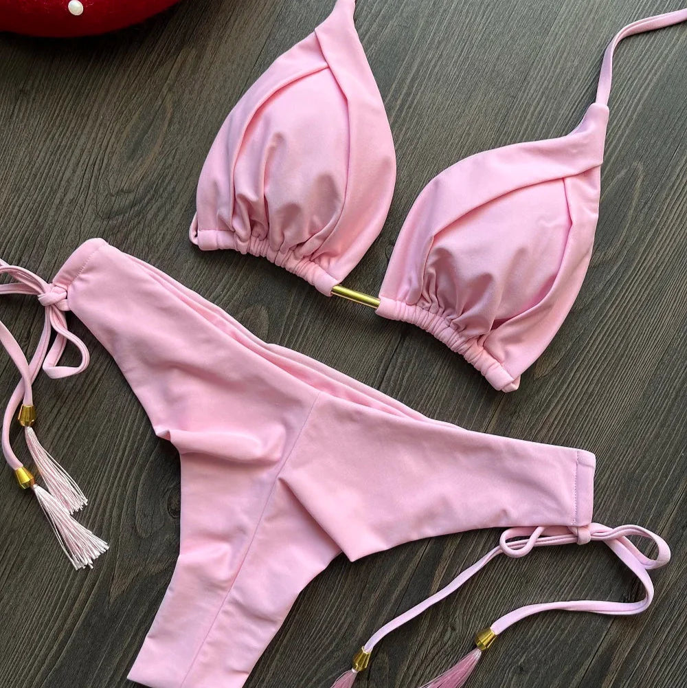 Ruched Tie-Strap Two-Piece Bikini