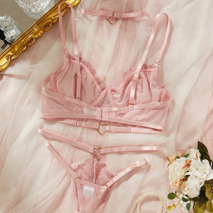 Floral Embroidered Underwire Bra and Panties Set