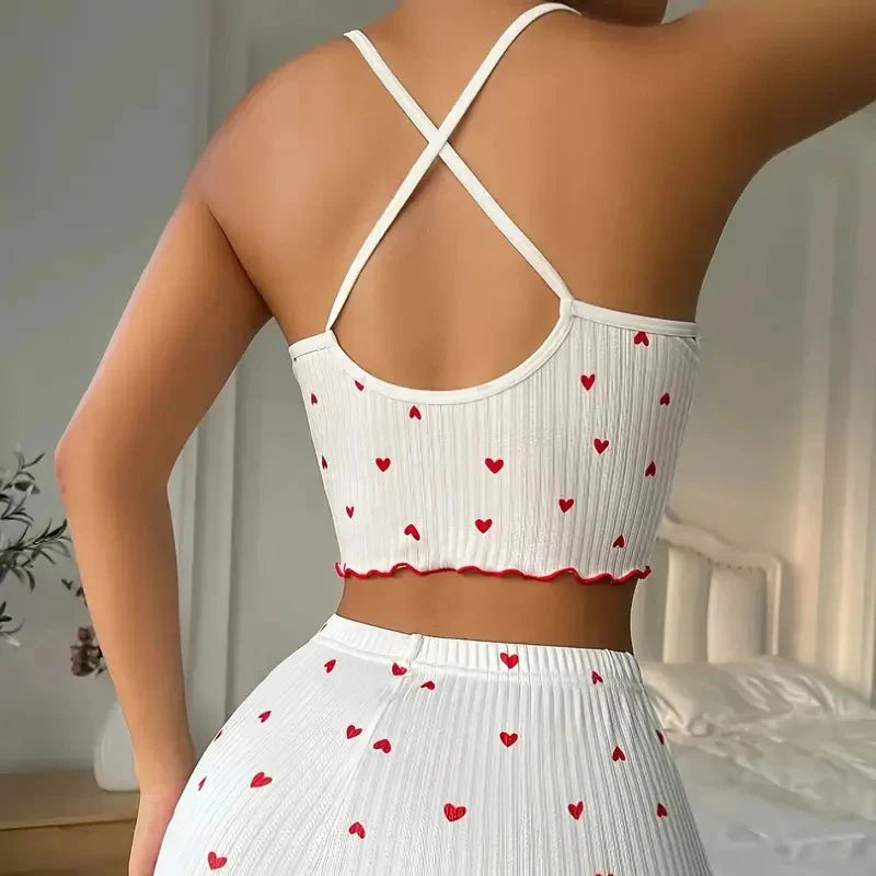 Heart Print Soft Cotton Camisole and Shorts Set