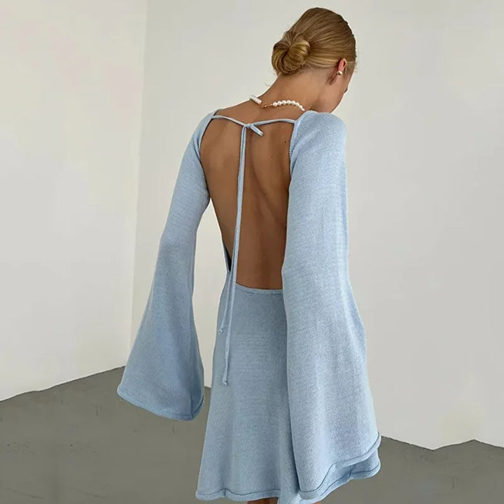 Feminine Open-Back Knit Beach Cover-Up Dress