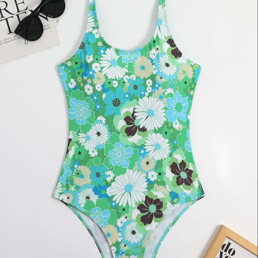 Colourful Slim-Strap One-Piece Swimsuit
