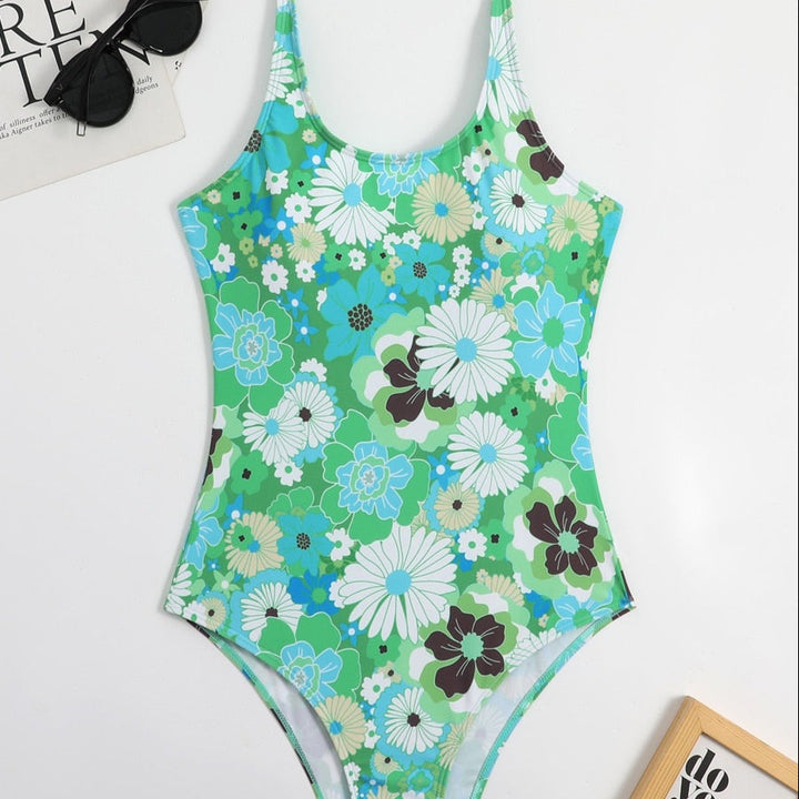 Colourful Slim-Strap One-Piece Swimsuit