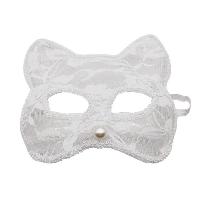 White Cat Lace Mask with Decorative Whiskers