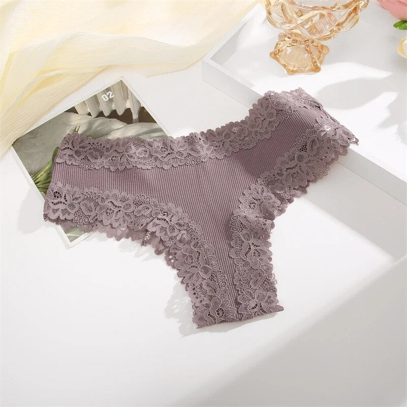 Ribbed Lace-Trim Brazilian Briefs