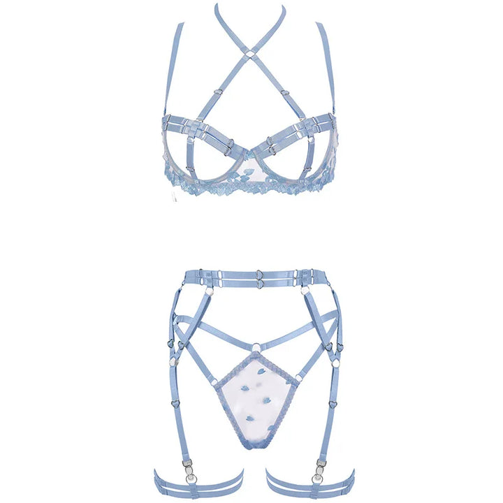 4-Piece Floral Embroidered Adjustable Lingerie Set