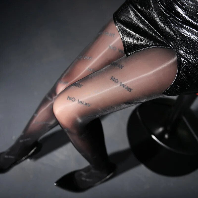 Thin Printed Slogan Nylon Tights
