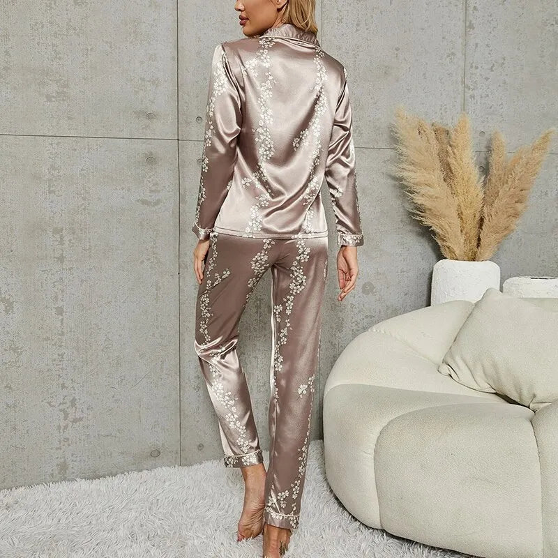 Satin Printed Decorative Pyjama Set