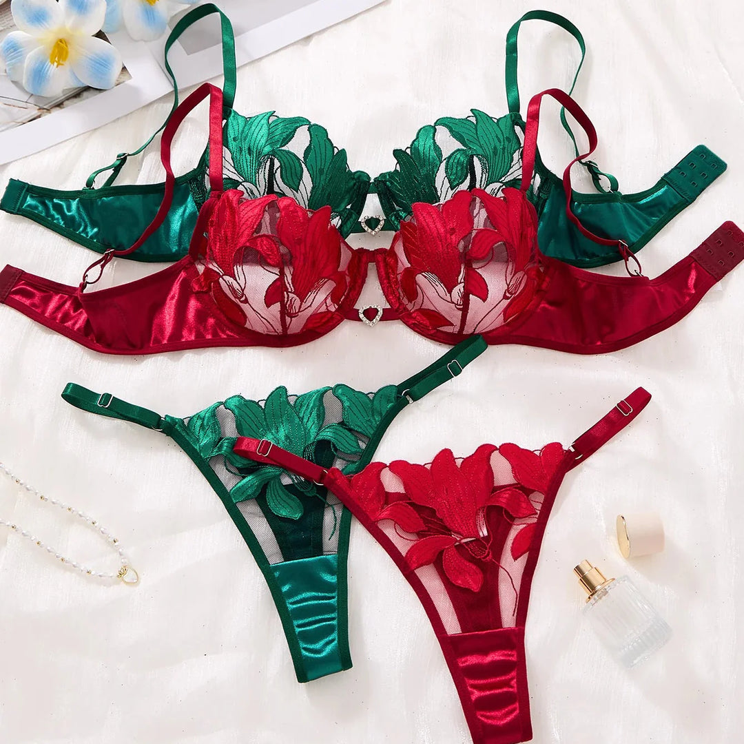 Floral Embroidered Underwire Lingerie Set