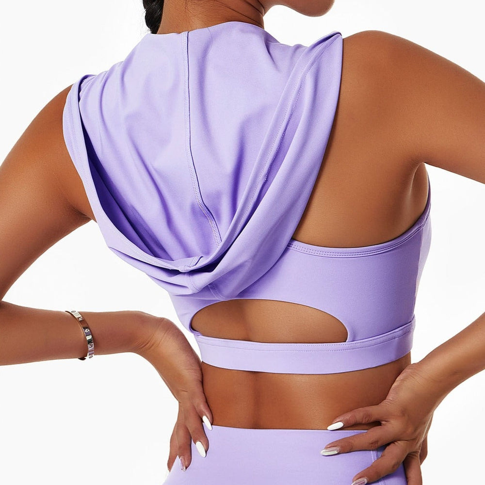 Hooded Sports Crop Top Open Back