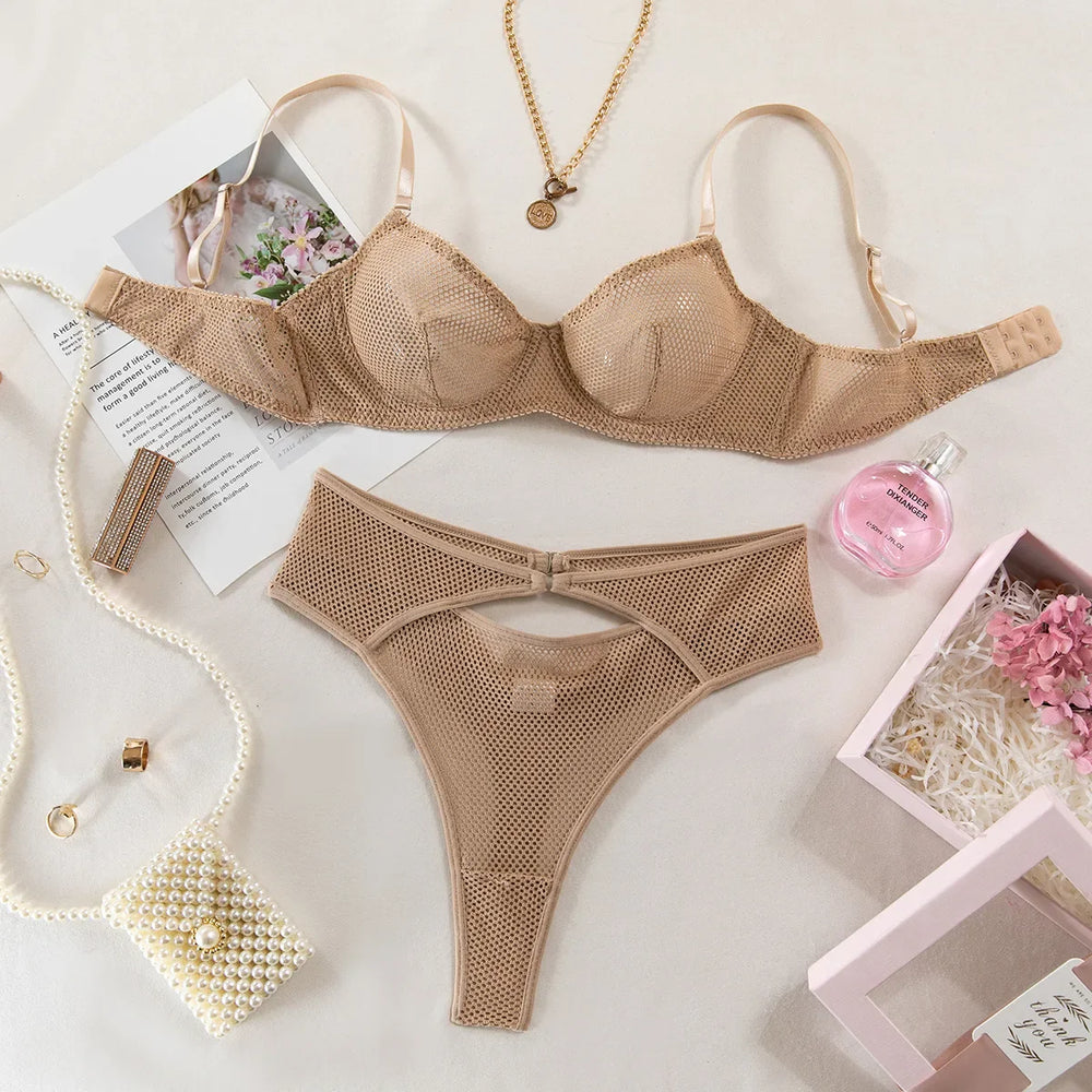 High-Waist Mesh Bra and Briefs Lingerie Set