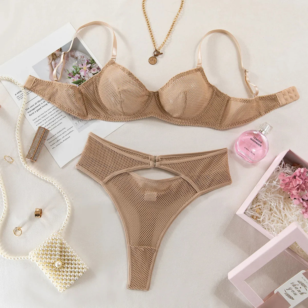 High-Waist Mesh Bra and Briefs Lingerie Set