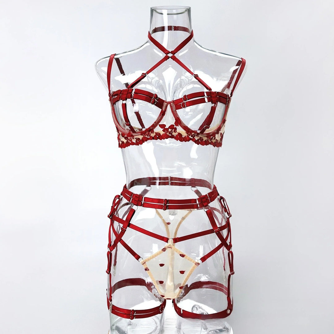 4-Piece Floral Embroidered Adjustable Lingerie Set