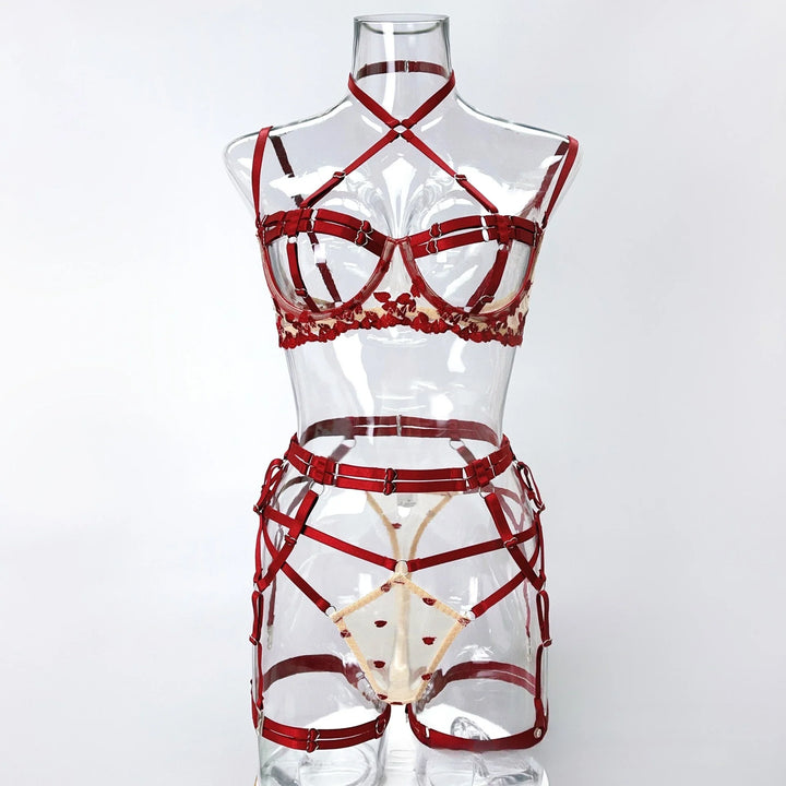 4-Piece Floral Embroidered Adjustable Lingerie Set