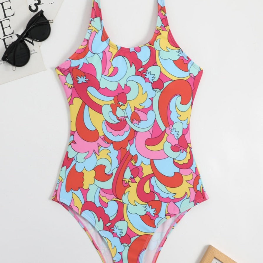 Colourful Slim-Strap One-Piece Swimsuit