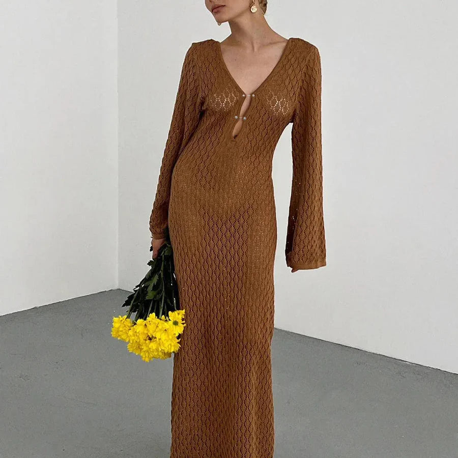 V-Neck Maxi Knit Holiday Beach Dress