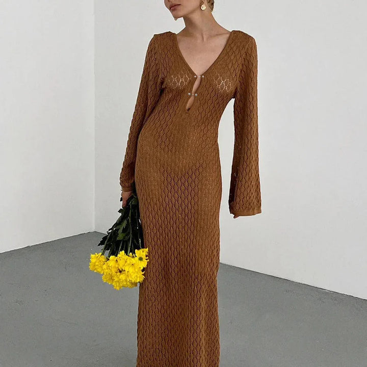 V-Neck Maxi Knit Holiday Beach Dress