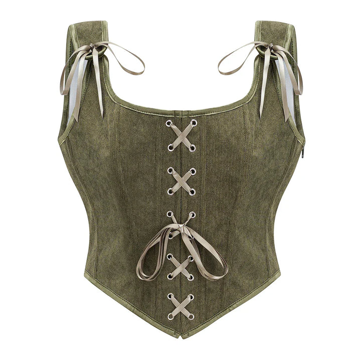 Zip-Up Velvet Lace-Up Figure-Flattering Corset
