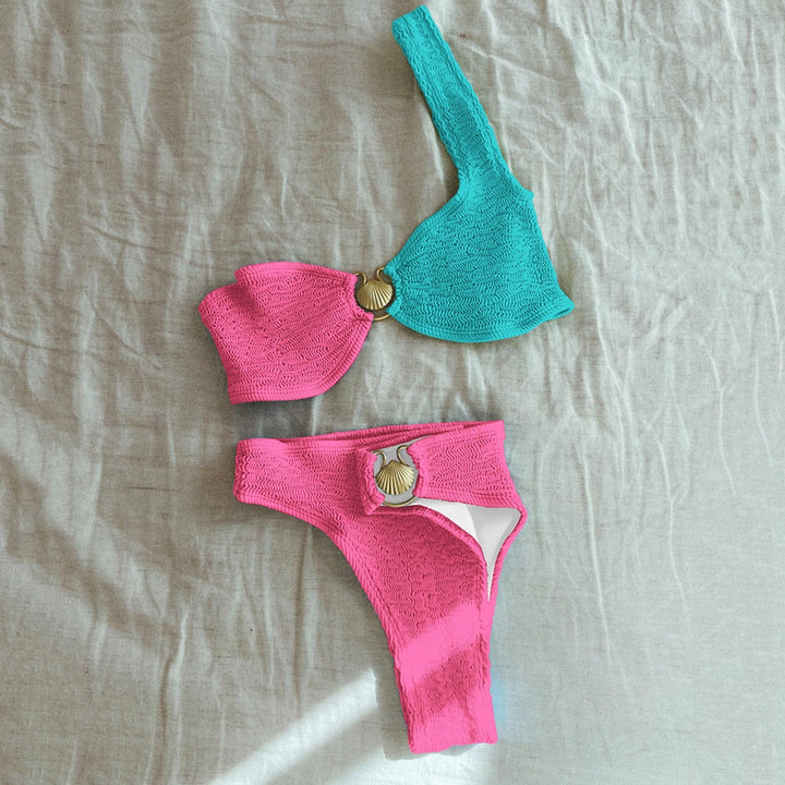 Ribbed One-Shoulder Two-Piece Swimsuit High Waist