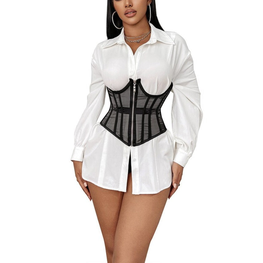 Underbust Zip-Up Back-Lace Mesh Corset