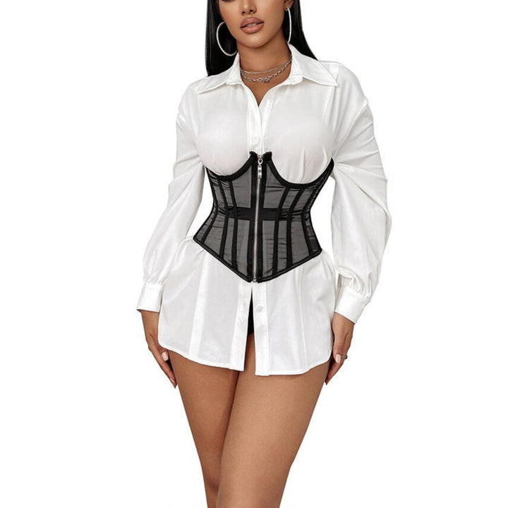 Underbust Zip-Up Back-Lace Mesh Corset