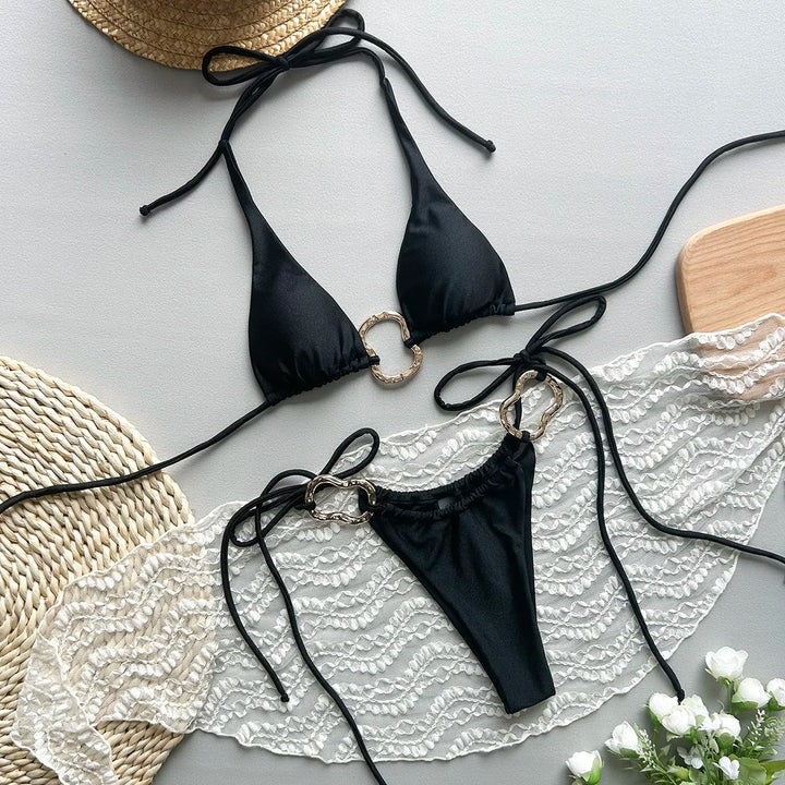 2-Piece Decorative Buckle Figure-Flattering Swimsuit