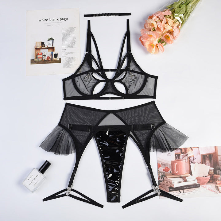 Mesh Mesh Lingerie Set Metal Accents Adjustable