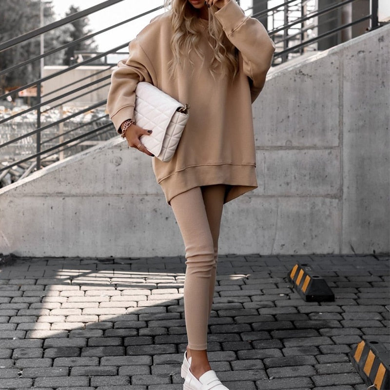 Oversized Crewneck and Leggings Warm Lounge Set
