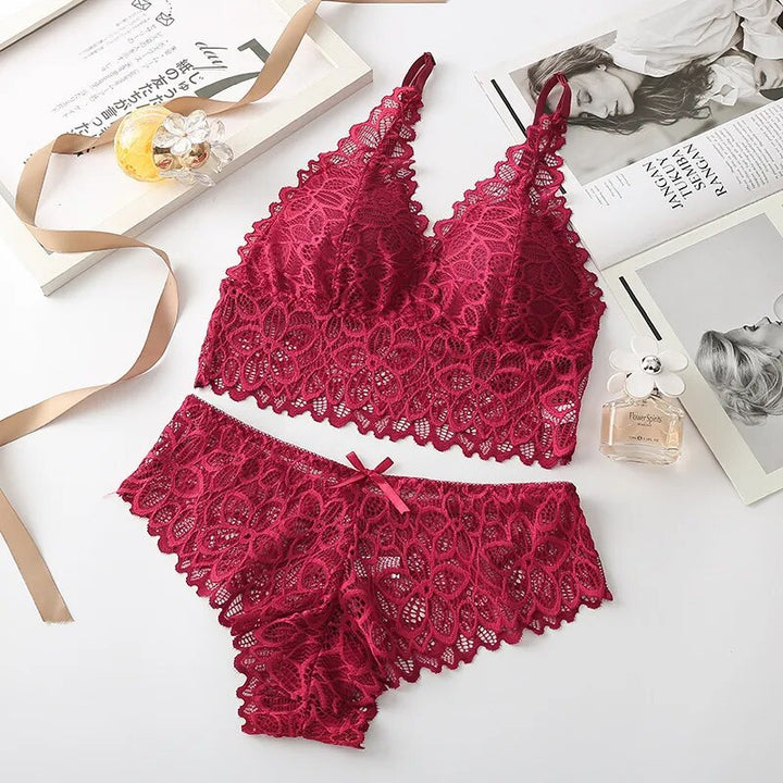 Floral Embroidered Hipster Bra and Panties Set