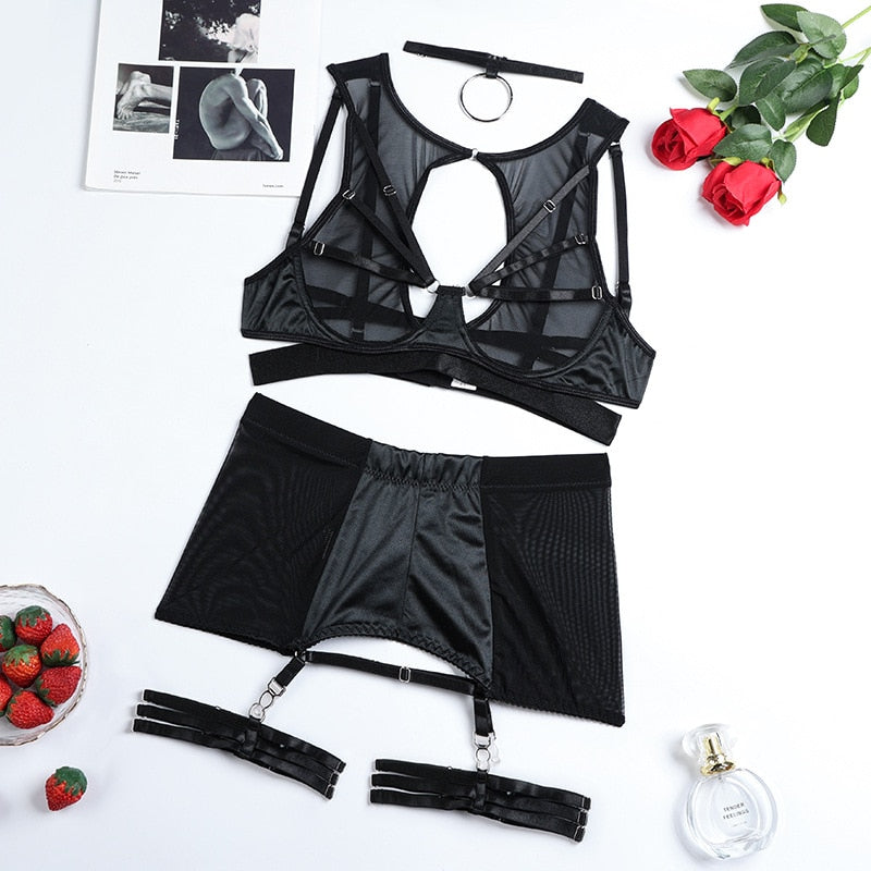 Choker Lingerie Set Thong Adjustable