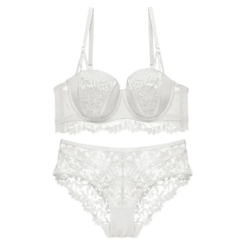 Lace Satin-Insert Adjustable Brief Lingerie Set