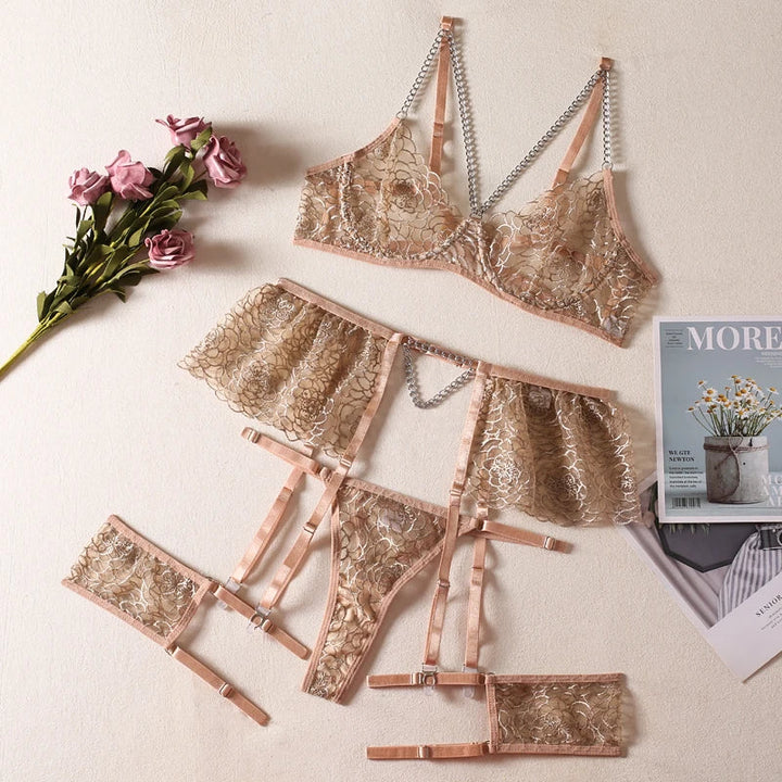 Metallic Print Chain Adjustable Lingerie Set