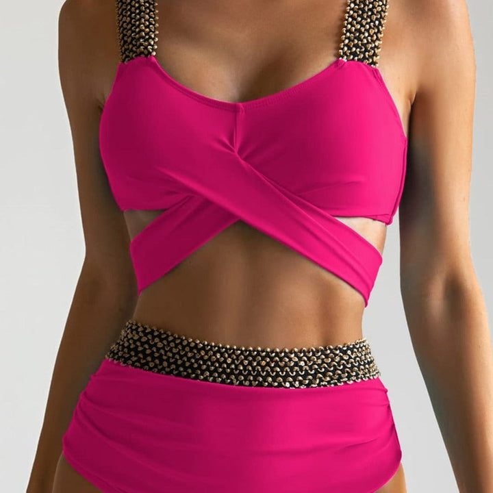 High-Waist Two-Piece Swimsuit Underwired Bra Back-Tie