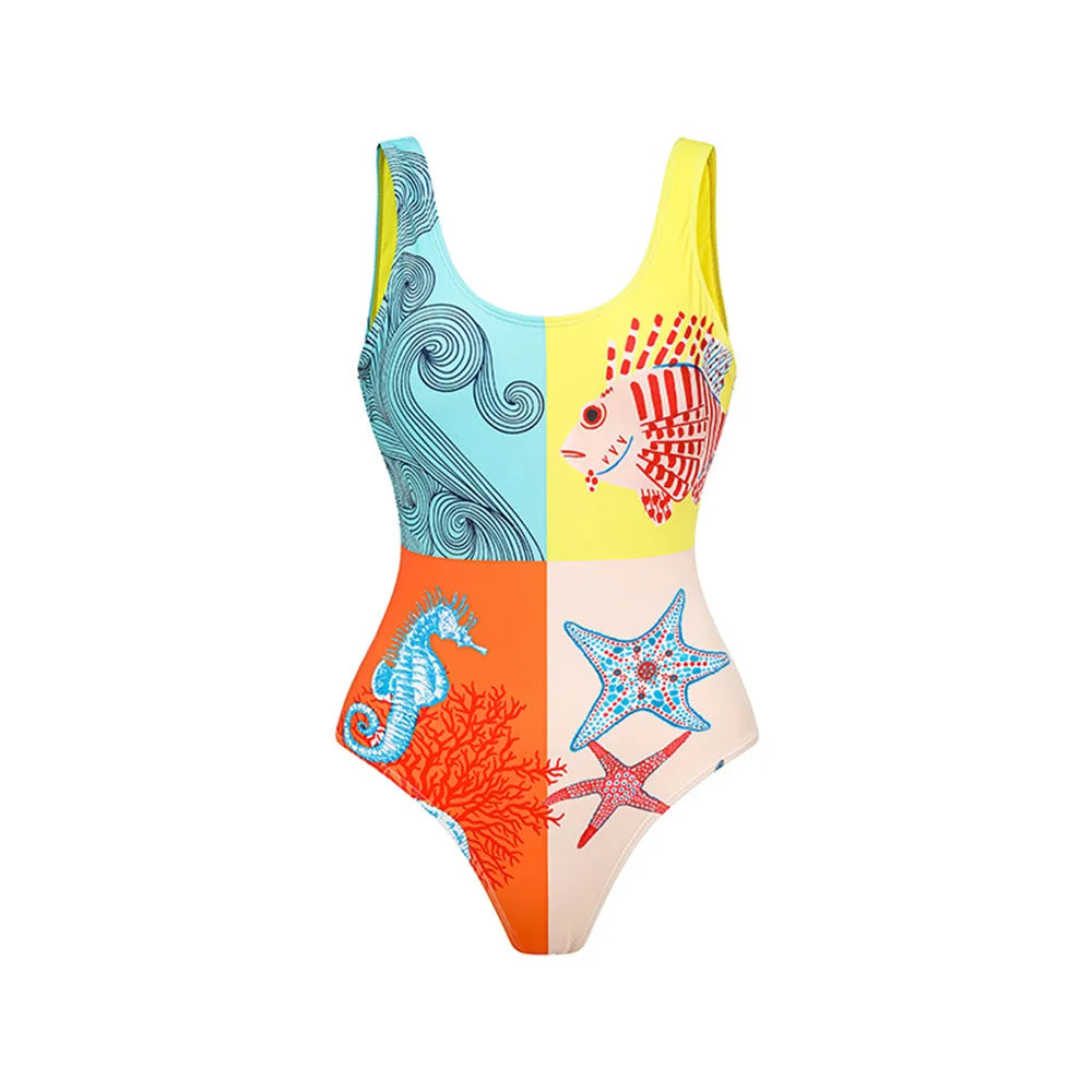Oriental Print Stretch One-Piece Swimsuit