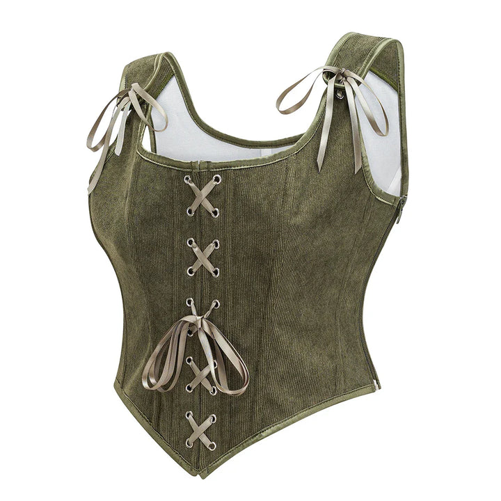 Zip-Up Velvet Lace-Up Figure-Flattering Corset