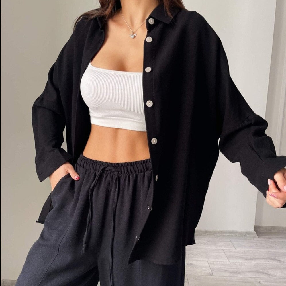 Shirt and Long Pants Smooth Fabric Homewear Set