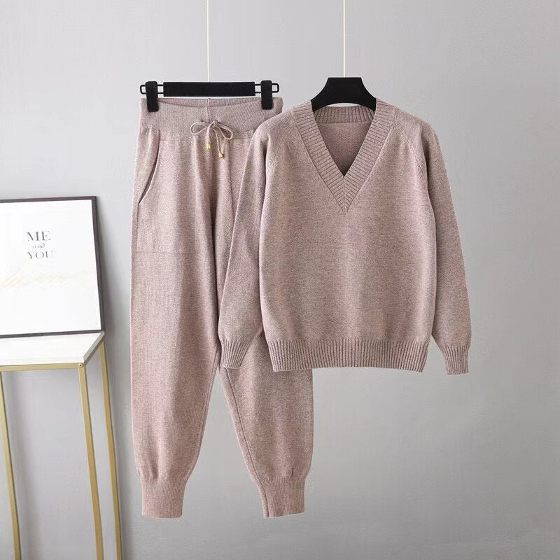 V-Neck Cardigan and Long Pants Soft Homewear Set