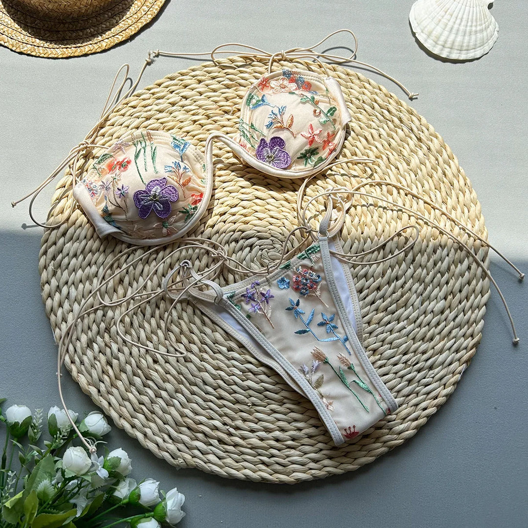 Floral Underwire Push-Up Adjustable Bikini