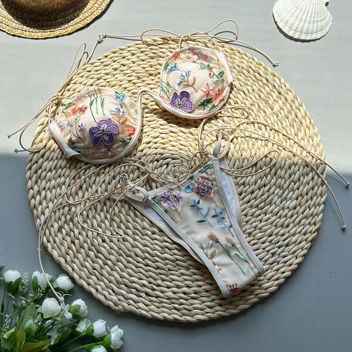 Floral Underwire Push-Up Adjustable Bikini