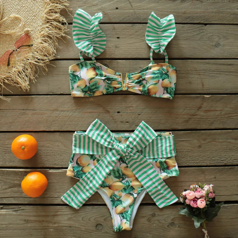 Push-Up Ruffle High-Waist Two-Piece Swimsuit