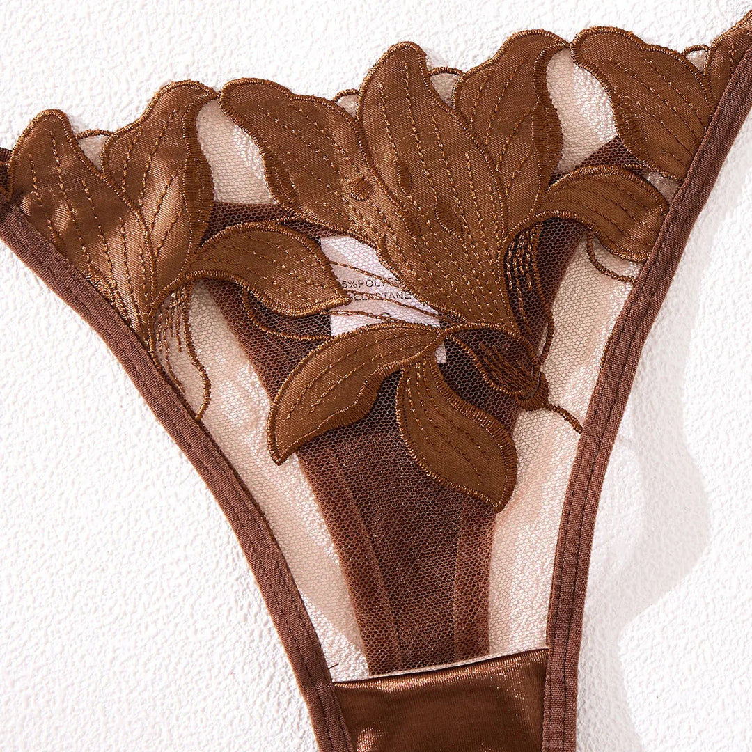 Floral Embroidered Underwire Lingerie Set