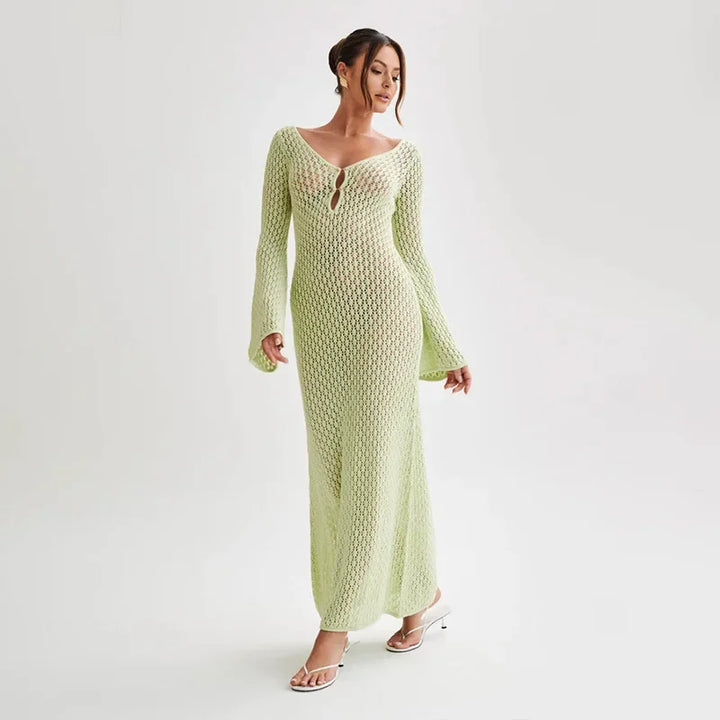 V-Neck Maxi Knit Holiday Beach Dress