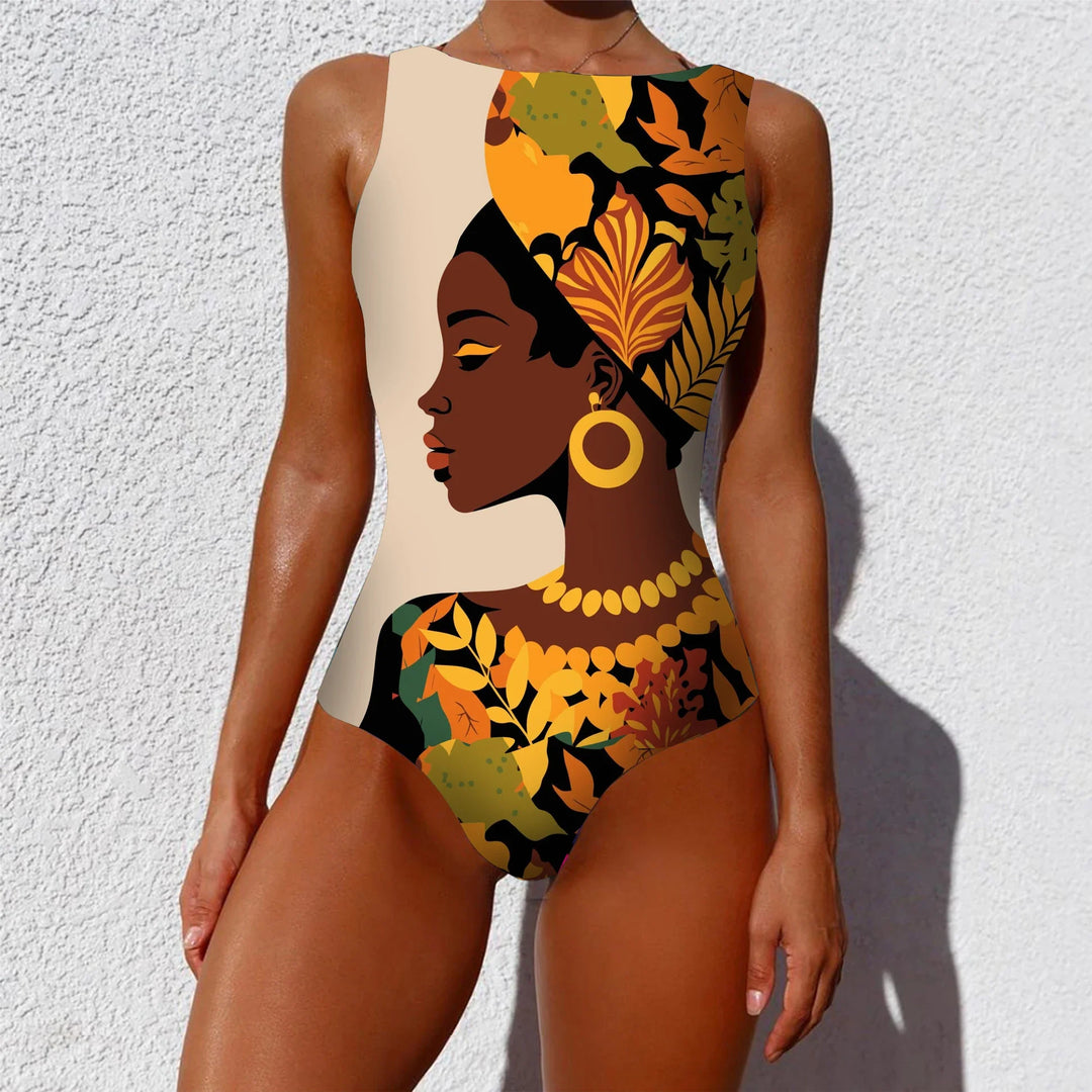 Oriental Print Stretch One-Piece Swimsuit